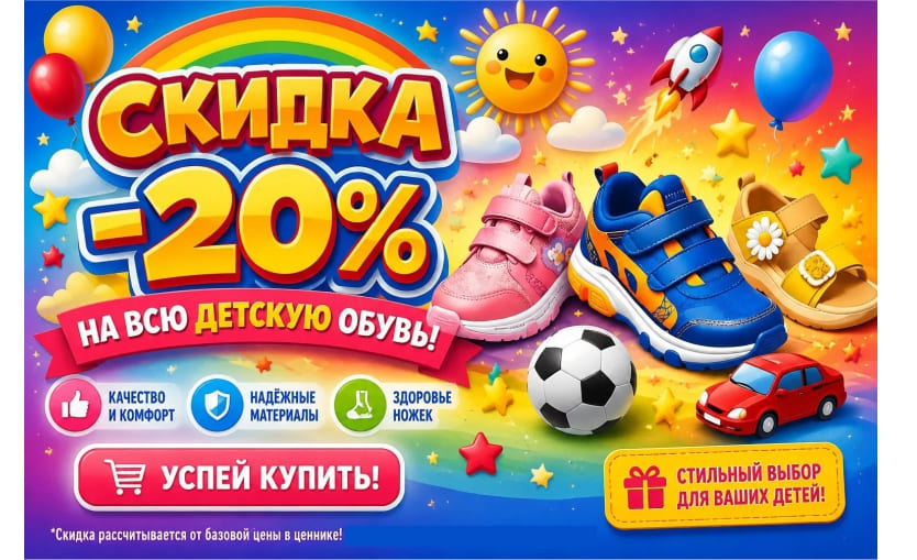 Скидка 20% на детскую обувь!