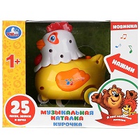 285143   Музыкальная каталка курочка, 25 песен, звуков и фраз, инерц. механизм, свет в кор "Умка" в 