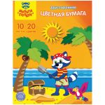 Цветная бумага двуст. A4, Мульти-Пульти, 10л.,20цв, с 5 метал.цв, мелов., в папке,"Приключения Енота