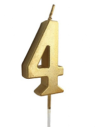 Свеча в торт на шпажке, цифра 4, золотой, 4.5х2.5 см 2385833