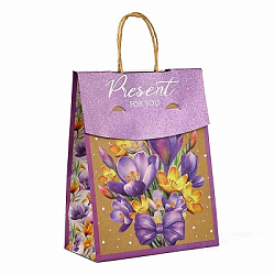 Пакет с клапаном «Подарок», цветы, крафт, глиттер, 19,5 × 10 × 25.2 см   10511559