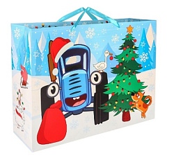 Пакет подарочный на Новый год, 61 х 40 х 20 см, упаковка, Синий трактор