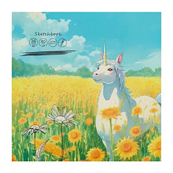 Скетчбук для маркеров, 215х215, 36л, ЕДИНОРОГ В ПОЛЕ (36-0105) 80гм2, КБС, обл. мат.ламин