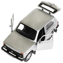 Машина металл LADA 4x4 12 см, двери, багаж, инерц, серебристый, кор. Технопарк в кор.2*36шт