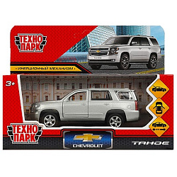 Машина металл CHEVROLET TAHOE 12 см, двери, багаж, инерц, серебристый , кор. Технопарк в кор.2*36шт