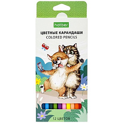 Карандаши цветные деревянные ECO Pets story 12цв " Hatber " шестигранные, картонная упаковка, европо