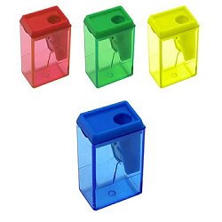 Точилка " KWELT " 2,5*4*1,5см пластиковая 1 отверстие, с контейнером, цвет ассорти (4 цвета), пласти