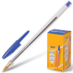Ручка шариковая BIC Cristal, корпус прозрачный, узел 1мм, линия 0,4мм, синяя, 847898