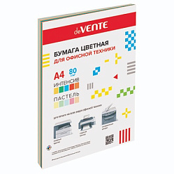Бумага " deVente " интенсив/пастель А4 80г/м 50л ассорти, 5цв (голубой, желтый, оранжевый, красный, 