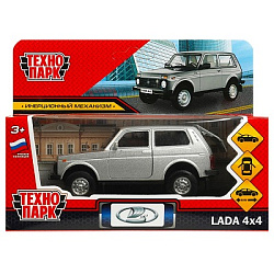 Машина металл LADA 4x4 12 см, двери, багаж, инерц, серебристый, кор. Технопарк в кор.2*36шт