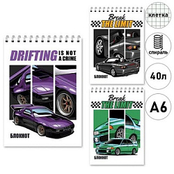 Блокнот МАЛЫЙ ФОРМАТ А6 спираль 40л " Mazari " Drifting авто, клетка, офсет, обложка - картон, ассор