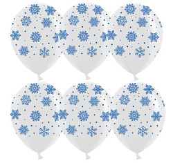 Шар (12''/30 см) Снежинки, Белый, пастель, 5 ст, 25 шт.