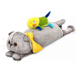 Kp40-305 Игрушка Кот Басик с попугаем Лютиком (лежачий)