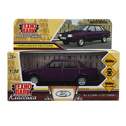 Машина металл ВАЗ-21099 "СПУТНИК" 13,1 см, двери, багаж, фиолетовый, в кор. Технопарк в кор.2*36шт