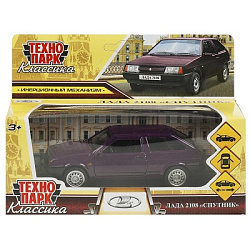 Машина металл LADA-2108 "СПУТНИК" 12 см, двери, багаж, баклажан, в кор. Технопарк в кор.2*36шт