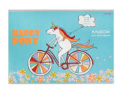 Альбом для рисования А4 12л. СЧАСТЛИВЫЙ ЕДИНОРОГ (12-9751) скрепка, 1 диз. в коробке, 6+0 лен