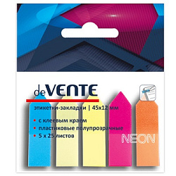 Закладки самоклеящиеся " deVente "Стрелки 12*45мм 5цв*25л, неон, пластик, пластиковый пакет, европод