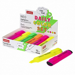 Текстовыделитель Hatber NEO NEON  1мм/5мм Ассорти (4 цвета в упаковке).к/к