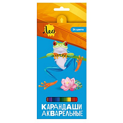 Карандаши " Лео " Ярко акварельные 24цв шестигранные, деревянные, картонная упаковка, европодвес