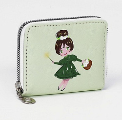 Кошелёк на молнии, отдел для карт, для монет, цвет зелёный