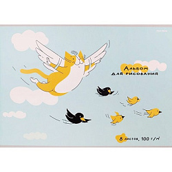 Альбом А4 8л " Проф-Пресс " Крылатый кот, на скобе, обложка- мелованная бумага, блок- офсет 100г/м2/