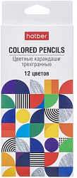 Карандаши цветные деревянные Concept 12цв " Hatber " стираемые трехгранные, картонная упаковка, евро