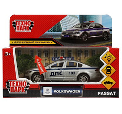 Машина металл свет-звук VOLKSWAGEN PASSAT ПОЛИЦИЯ 12 см, двер, баг, ин, кор. Технопарк в кор.2*36шт