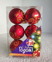 ШАР 50ММ С РИСУНКОМ , БЛЕСТЯЩИЙ / МАТОВЫЙ 6ШТ 1ЦВ ПРОЗРАЧНАЯ КОРОБКА