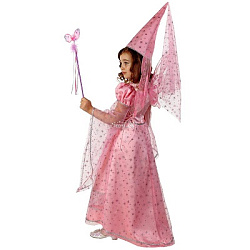 477 Карнавальный костюм "Фея сказочная розовая" Зв.маскарад (платье, колпак + набор феи) р.34 477-34