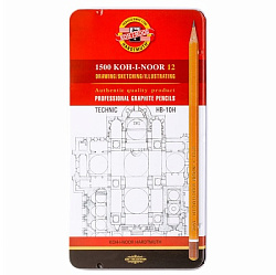 Набор ч/гр карандашей " Koh-i-Noor " Technic 12шт (НВ-10Н) шестигранные, деревянные, заточенные, в м