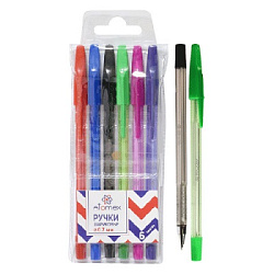 Набор шариковых ручек " Attomex " 6шт 6цв 0,7мм, пластиковый полупрозрачный корпус, металлический на