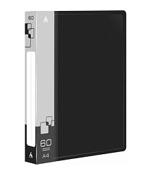 Папка 60файлов " Бюрократ " А4 черный , пластик 0,7мм торцевой карман с бумажной вставкой