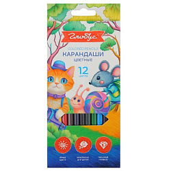 Карандаши цветные деревянные шестигранные 12цв " Глобус " картонная упаковка, европодвес