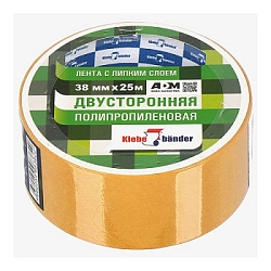 Лента двусторонняя клейкая полипропилен 38мм* 25м, прозрачный, " Klebebander ", термоусадочная пленк