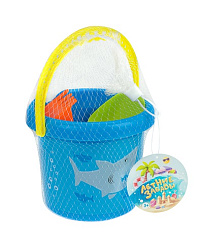 "Песочный набор ""Морской мир"" (ведро,лопатка,грабли)(в сетке) ( Арт. ИК-0497)