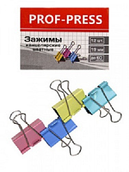 Зажим для бумаг ЦВЕТНОЙ (ЗК-4172), 19мм, (набор 12шт) в карт. коробке и опп