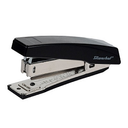 Степлер Eco №10 на 15л " Silwerhof " 50скоб пластик/металл, встроенный антистеплер, один режим скреп
