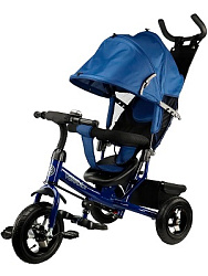 Велосипед трёхколесный с ручкой КОМЕТА (колеса надув.10"/8" корзина) синий (Арт ВЛ-0873)