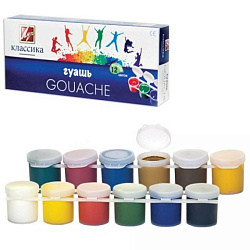 Гуашь ЛУЧ "Классика", 12 цветов по 20 мл, блок-тара, без кисти, картонная упаковка, 21С1376-08