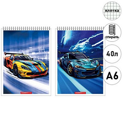 Блокнот МАЛЫЙ ФОРМАТ А6 спираль сверху 40л " Академия Групп " Sport cars, клетка, обложка - мелованн