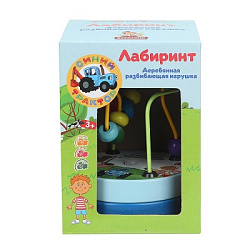 Игрушка деревянная СИНИЙ ТРАКТОР лабиринт, коробка Буратино в кор.125шт