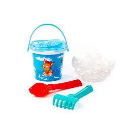 Песочный набор "Три кота и море приключений" №1: Ведро малое с наклейкой, ситечко-цветок, совок №2, 