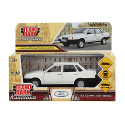 Машина металл ВАЗ-21099 "СПУТНИК" 13,1 см, двери, багаж, белый, в кор. Технопарк в кор.2*36шт