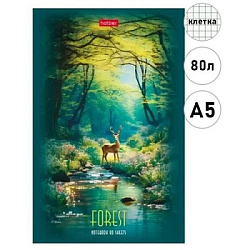 Блокнот А5  80л " Hatber " Лесной олень, клетка, на скобе, обложка - глянцевый ламинированный картон