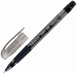 Ручка гелевая с грипом PENSAN Soft Gel Fine, ЧЕРНАЯ, игольчатый узел 0,5 мм, линия 0,4 мм, 2420/12