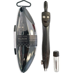 Циркуль 2 предмета, металлический 12,5см, запасной грифель, пластиковый футляр, европодвес, Total bl