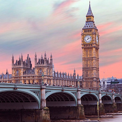 Холст с красками 20х20 по номер. в кор. (13цв.) Биг Бен в Англии на закате (Арт. ХК-8814)