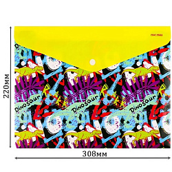Папка-конверт на кнопке А4, 180мкм, DINOSAUR (ПК-3029) кратно 12