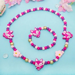 Набор детский "Выбражулька" 2 предмета: бусы, браслет, лисички, цветной