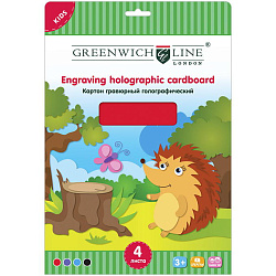 Картон цветной гравюрный голографический A4,Greenwich Line, 4л., 4цв., в папке с европодвесом